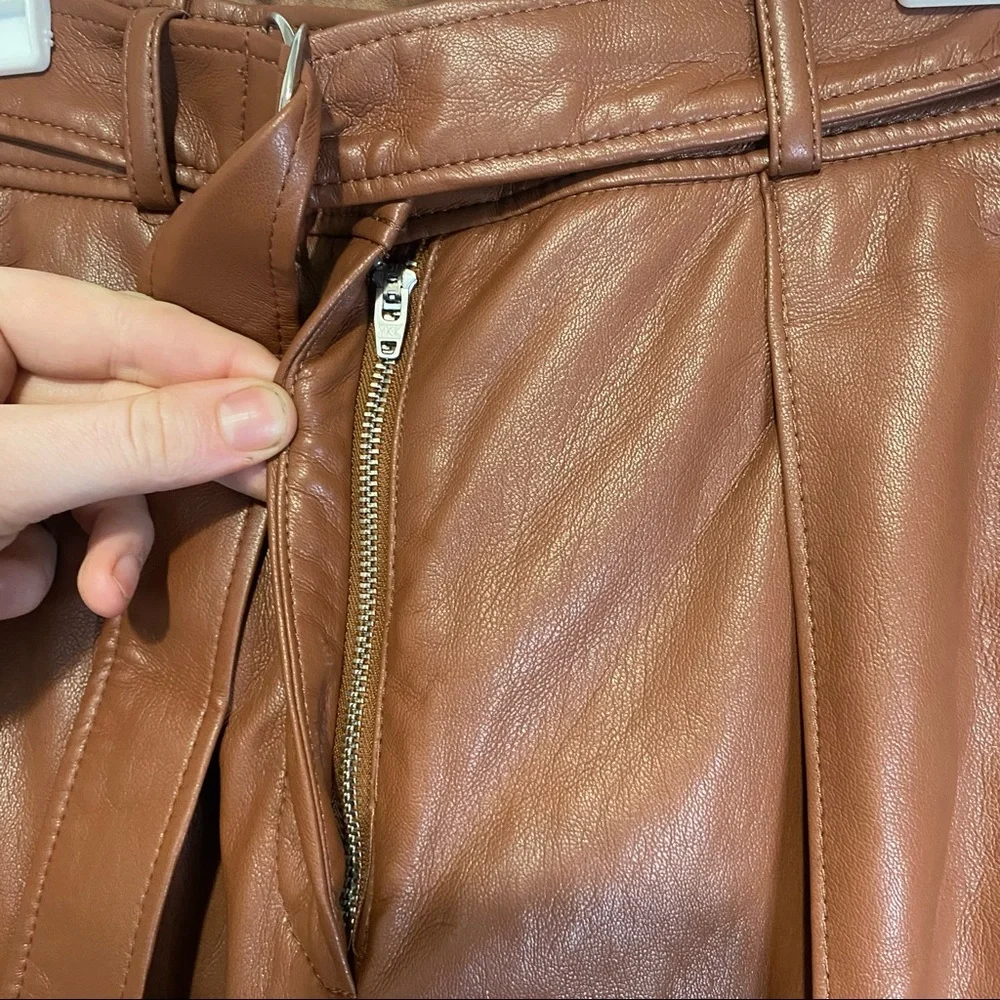 Babaton Women's Brown Belted Faux Leather Dress Pants Size 2 - Picture 4 of 10